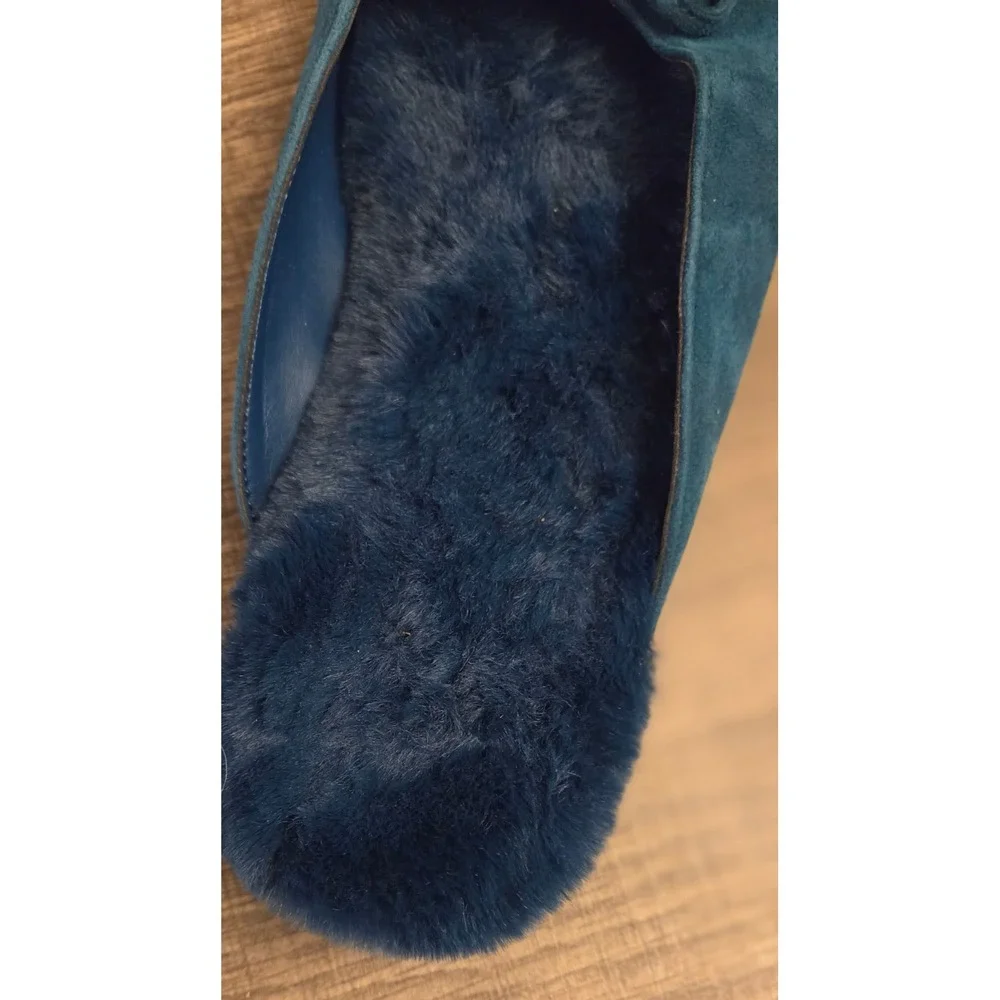 Chico's Striking Teal Faux Fur Penny‎ Flats Womens Size 8
